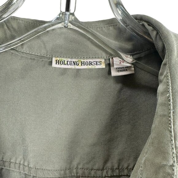 Anthropologie Holding Horses Chambray Surplice Hunter Green Top Size 2P - Picture 8 of 15
